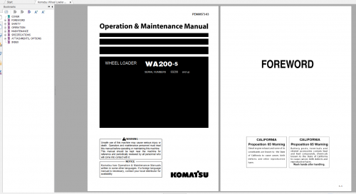 Komatsu Wheel Loader WA200 5 Operation & Maintenance Manual PEN00573 03 2018