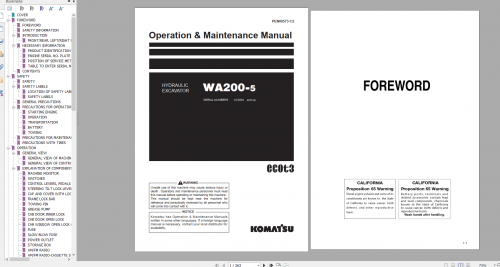 Komatsu Wheel Loader WA200 5 Operation & Maintenance Manual PEN00573 C3 2018