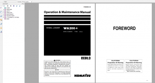 Komatsu Wheel Loader WA200 6 Operation & Maintenance Manual PEN00863 05 2019