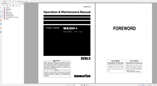 Komatsu Wheel Loader WA200 6 Operation & Maintenance Manual PEN01016 03 2019