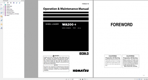 Komatsu Wheel Loader WA200 6 Operation & Maintenance Manual TEN00227 04 2009