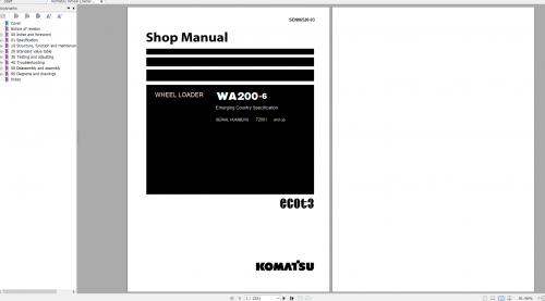 Komatsu Wheel Loader WA200 6 Shop Manual SEN06520 03 2018