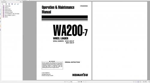 Komatsu Wheel Loader WA200 7 Operation & Maintenance Manual VENAM29502 2016
