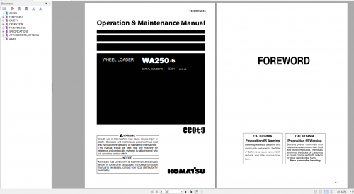 Komatsu Wheel Loader WA250 6 Operation & Maintenance Manual TEN00232 04 2009