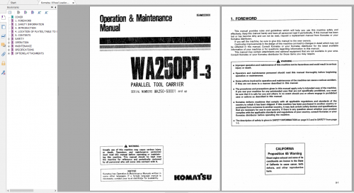 Komatsu Wheel Loader WA250PT 3 Parallel Tool Carrier Operation & Maintenance Manual SEAM022800 1998