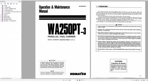 Komatsu Wheel Loader WA250PT 3 Parallel Tool Carrier Operation & Maintenance Manual SEAM022801 1999