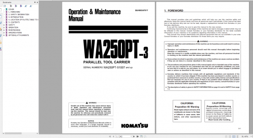 Komatsu Wheel Loader WA250PT 3 Parallel Tool Carrier Operation & Maintenance Manual SEAM034701T 2002