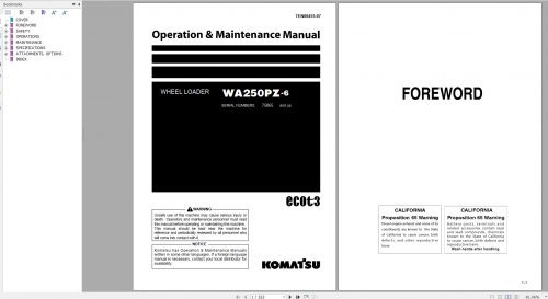 Komatsu Wheel Loader WA250PZ 6 Operation & Maintenance Manual TEN00455 07 2019