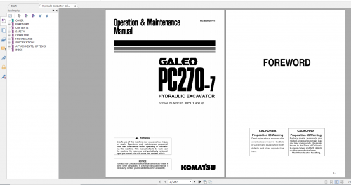 Komatsu Hydraulic Excavator Galeo PC270 7 Operation & Maintenance Manual PEN00058 01 2005