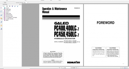 Komatsu Hydraulic Excavator Galeo PC400,400LC 7 PC450,450LC 7 Operation & Maintenance Manual PEN0003