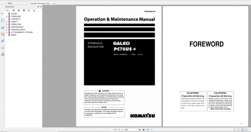Komatsu Hydraulic Excavator Galeo PC78US 6 Operation & Maintenance Manual PEN00200 00 2007