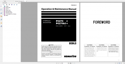 Komatsu Hydraulic Excavator PC270 8 PC270LC 8 Operation & Maintenance Manual PEN00486 05 2019