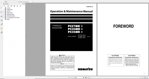 Komatsu Hydraulic Excavator PC27MR 3 PC30MR 3 PC35MR 3 Operation & Maintenance Manual PEN00342 00 20