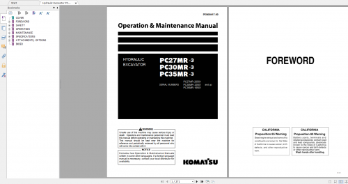 Komatsu Hydraulic Excavator PC27MR 3 PC30MR 3 PC35MR 3 Operation & Maintenance Manual PEN00417 00 20