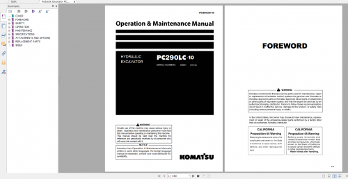 Komatsu Hydraulic Excavator PC290LC 10 Operation & Maintenance Manual PEN00590 00 2011