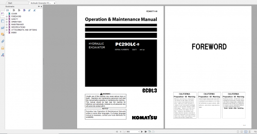 Komatsu Hydraulic Excavator PC290LC 8 Operation & Maintenance Manual PEN00771 00 2014