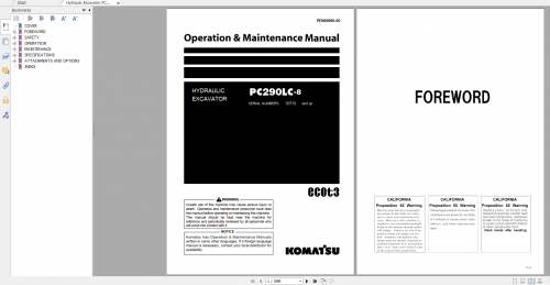 Komatsu Hydraulic Excavator PC290LC 8 Operation & Maintenance Manual PEN00960 00 2017