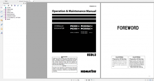 Komatsu Hydraulic Excavator PC300 8 PC300LC 8 PC350 8 PC350LC 8 Operation & Maintenance Manual PEN00