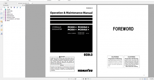 Komatsu Hydraulic Excavator PC300 8 PC300LC 8 PC350 8 PC350LC 8 Operation & Maintenance Manual PEN00