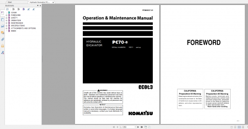 Komatsu Hydraulic Excavator PC70 8 Operation & Maintenance Manual PEN00637 01 2015