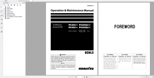 Komatsu Hydraulic Excavator PC400 8 PC400LC 8 PC450 8 PC450LC 8 Operation & Maintenance Manual PEN00