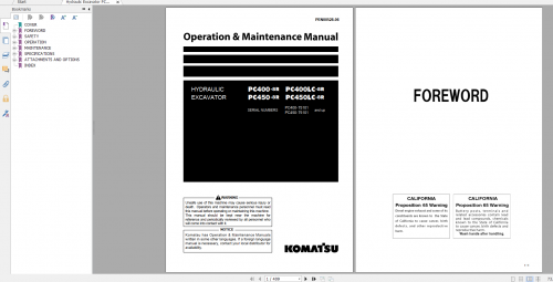 Komatsu Hydraulic Excavator PC400 8R PC400LC 8R PC450 8R PC450LC 8R Operation & Maintenance Manual P