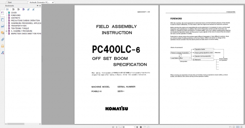 Komatsu Hydraulic Excavator PC400LC 6 Field Assembly Instruction GEN00007 00