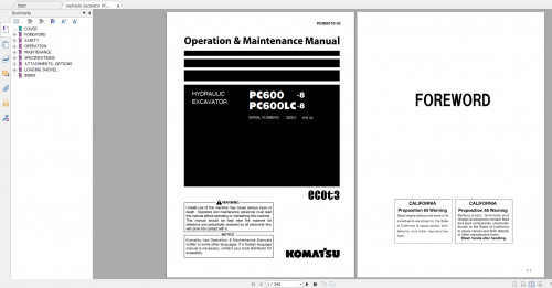 Komatsu Hydraulic Excavator PC600 8 PC600LC 8 Operation & Maintenance Manual PEN00110 05 2009