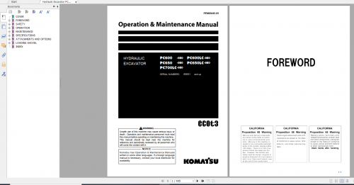 Komatsu Hydraulic Excavator PC600 8E0 PC600LC 8E0 PC650 8E0 PC650LC 8E0 PC700LC 8E0 Operation & Main