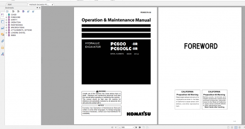 Komatsu Hydraulic Excavator PC600 8R PC600LC 8R Operation & Maintenance Manual PEN00376 02 2010