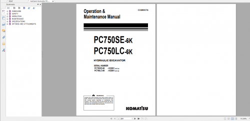 Komatsu Hydraulic Excavator PC750SE 6K PC750LC 6K Operation & Maintenance Manual EEAM008706