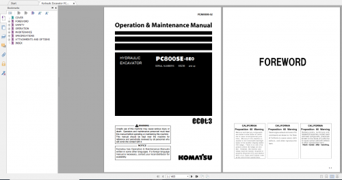 Komatsu Hydraulic Excavator PC800SE 8E0 Operation & Maintenance Manual PEN00806 02 2019