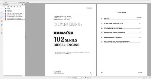 Komatsu Diesel Engine 102 Series Shop Manual SEBM010025 2019