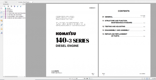 Komatsu Diesel Engine 140 3 Seires Shop Manual SEBM022213 2009