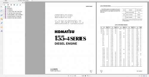 Komatsu Diesel Engine 155 4 Series Shop Manual SEBE6120A05 2018