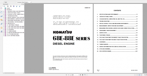 Komatsu Diesel Engine 68E 88E Series Shop Manual SEBM011501 2003