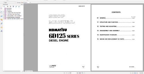 Komatsu Diesel Engine 6D125 Series Shop Manual SEBE61500109 1995
