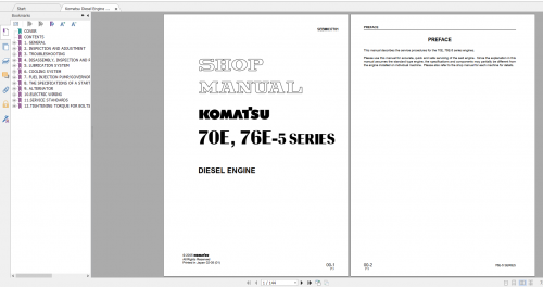Komatsu Diesel Engine 70E 76E 5 Series Shop Manual SEBM037701 2005