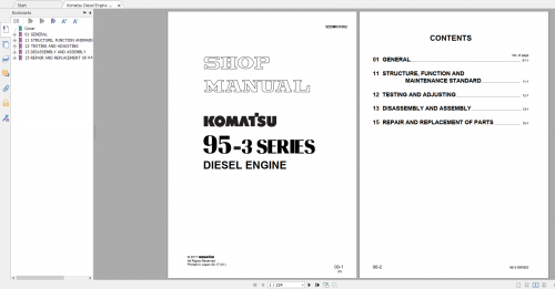 Komatsu Diesel Engine 95 3 Series Shop Manual SEBM031002 2017