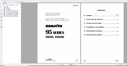 Komatsu Diesel Engine 95 Series Shop Manual SEBE61460114 1997