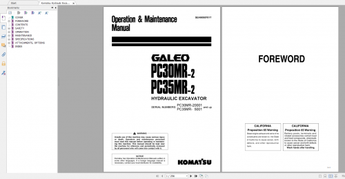 Komatsu Hydraulic Excavator Galeo PC30MR 2 PC35MR 2 Operation & Maintenance Manual SEAM055701T 2004