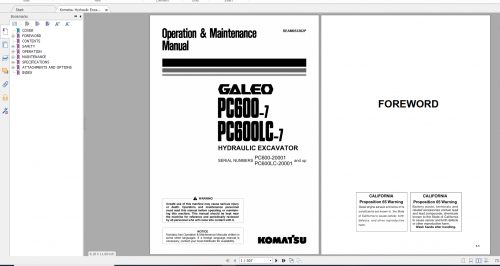 Komatsu Hydraulic Excavator Galeo PC600 7 PC600LC 7 Operation & Maintenance Manual SEAM053302P 2004