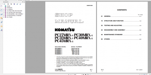 Komatsu Hydraulic Excavator PC27MRX 1 PC30MRX 1 PC35MRX 1 PC40MRX 1 PC45MRX 1 Shop Manual SEBM016808