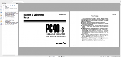 Komatsu Hydraulic Excavator PC40 6 Operation & Maintenance Manual SEAM02240602