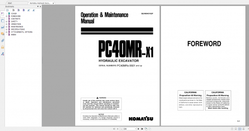 Komatsu Hydraulic Excavator PC40MR X1 Operation & Maintenance Manual SEAM043102P 2002