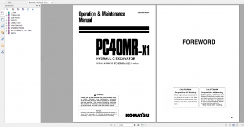 Komatsu Hydraulic Excavator PC40MR X1 Operation & Maintenance Manual SEAM052600P 2002