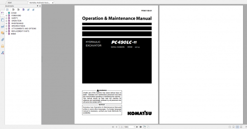 Komatsu Hydraulic Excavator PC490LC 11 Operation & Maintenance Manual PEN01188 01 2019