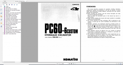 Komatsu Hydraulic Excavator PC60 6 Custom Operation & Maintenance Manual SEAM000400