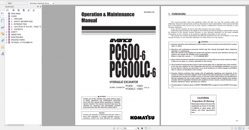 Komatsu Hydraulic Excavator PC600 6 PC600LC 6 Operation & Maintenance Manual SEAD022100