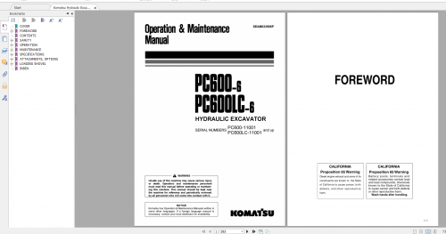 Komatsu Hydraulic Excavator PC600 6 PC600LC 6 Operation & Maintenance Manual SEAM033905P 2003